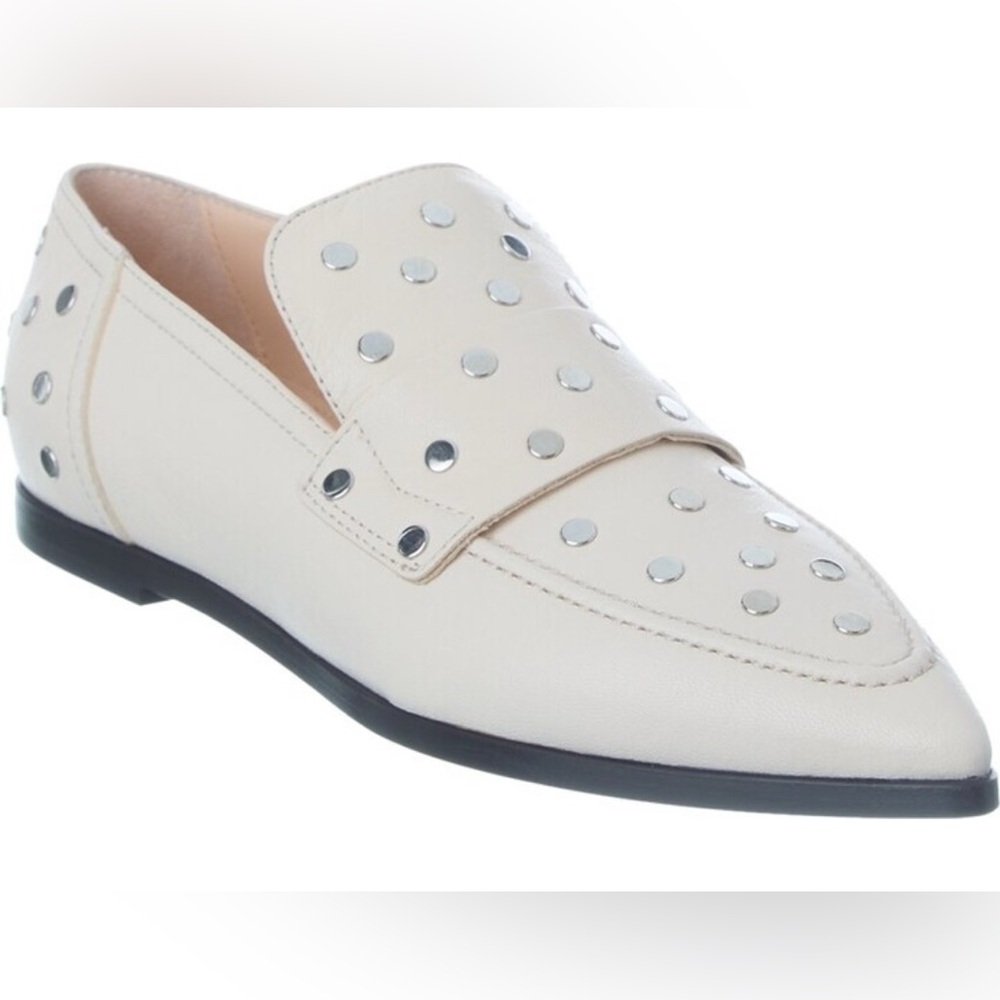 AGL Women’s Ines Studded Pointed Toe Loafer in Off White Size 6 New